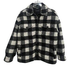 All Saints Fenix Check Jacket Coat Size US 6‎ Black White Button-Up Wool Blend